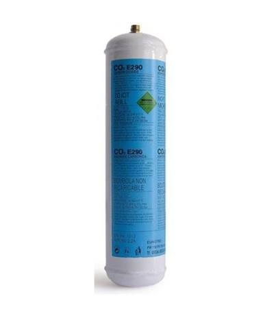 Kulsyrepatron med blå etiket og 600 g CO₂.