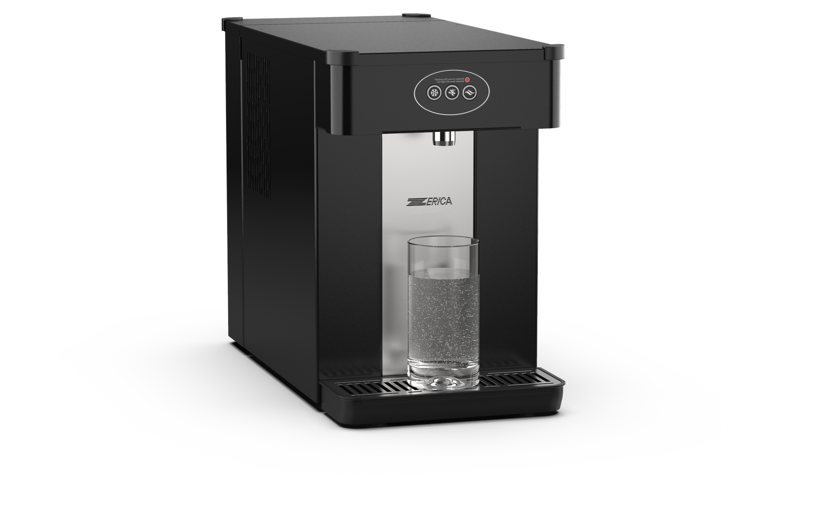 Sort Zerica Supra 150 bordmodel med et glas på drypbakken.